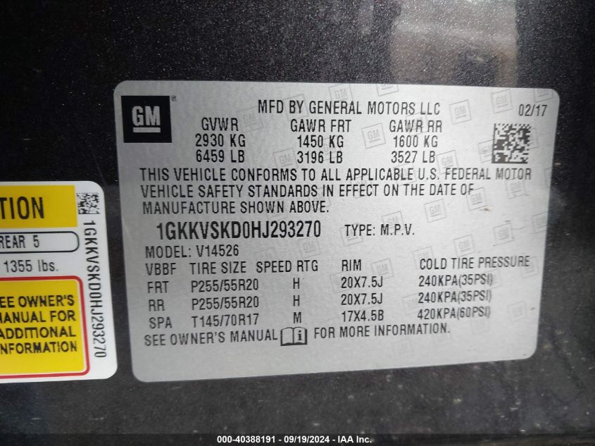 1GKKVSKD0HJ293270 2017 GMC Acadia Limited