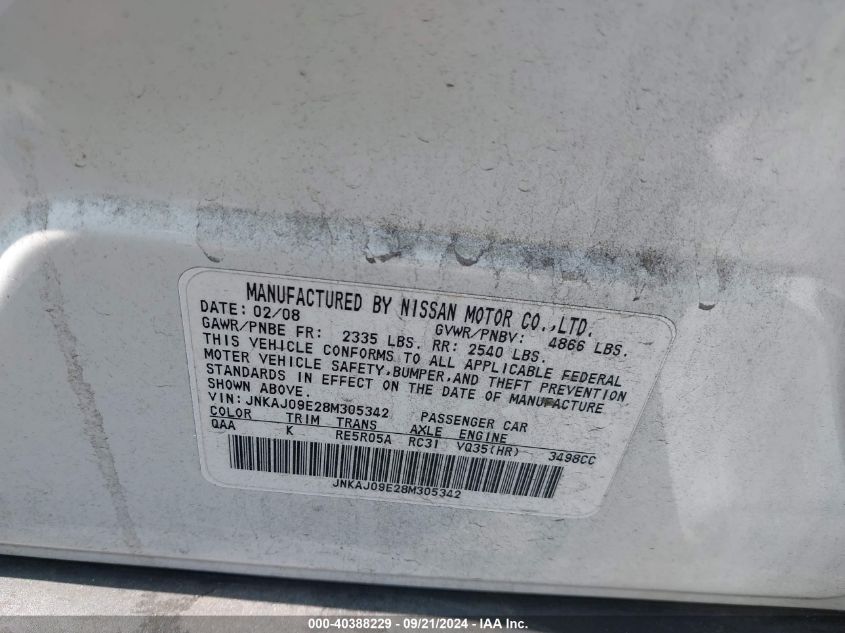 JNKAJ09E28M305342 2008 Infiniti Ex35 Journey