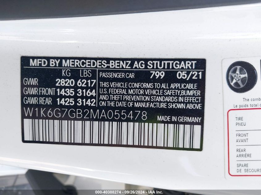 2021 Mercedes-Benz S 580 4Matic VIN: W1K6G7GB2MA055478 Lot: 40388274