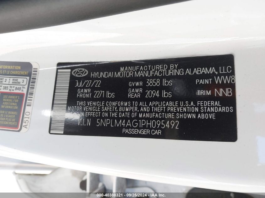 2023 Hyundai Elantra Sel VIN: 5NPLM4AG1PH095492 Lot: 40388321