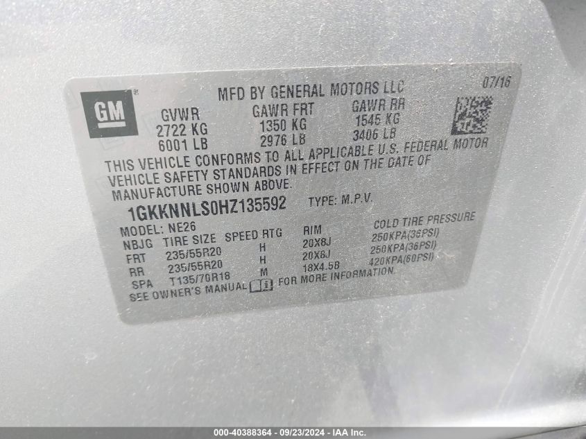 1GKKNNLS0HZ135592 2017 GMC Acadia Slt-2