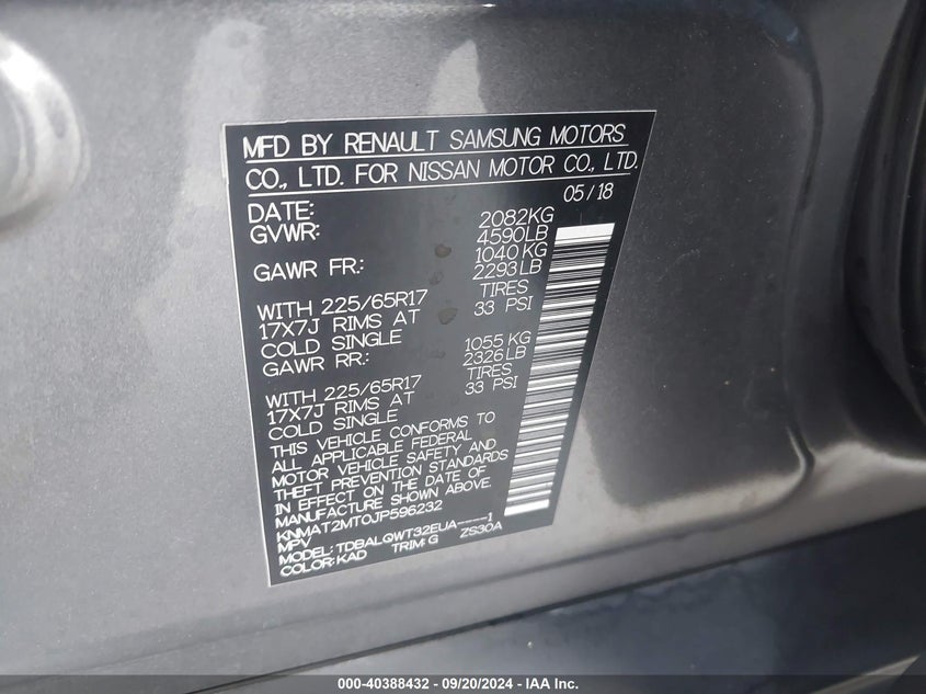VIN KNMAT2MT0JP596232 2018 NISSAN ROGUE SV