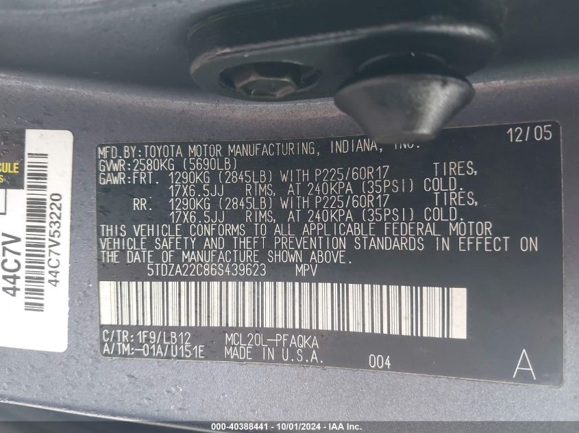 5TDZA22C86S439623 2006 Toyota Sienna Xle