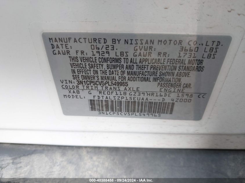 3N1CP5CV5PL549965 Nissan Kicks SV XTRONIC CVT 9