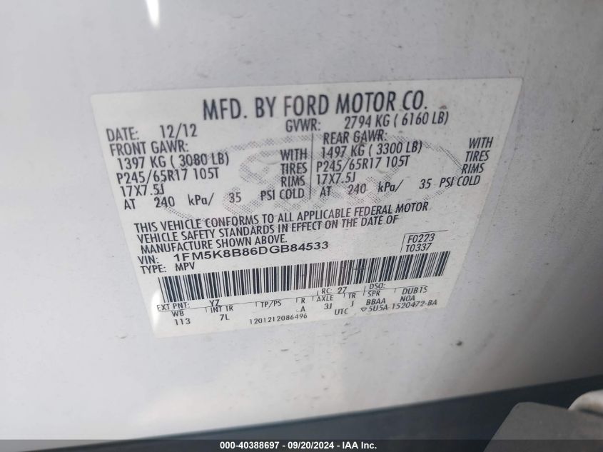 1FM5K8B86DGB84533 2013 Ford Explorer