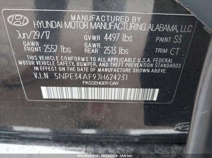 2018 HYUNDAI SONATA SPORT - 5NPE34AF9JH624231