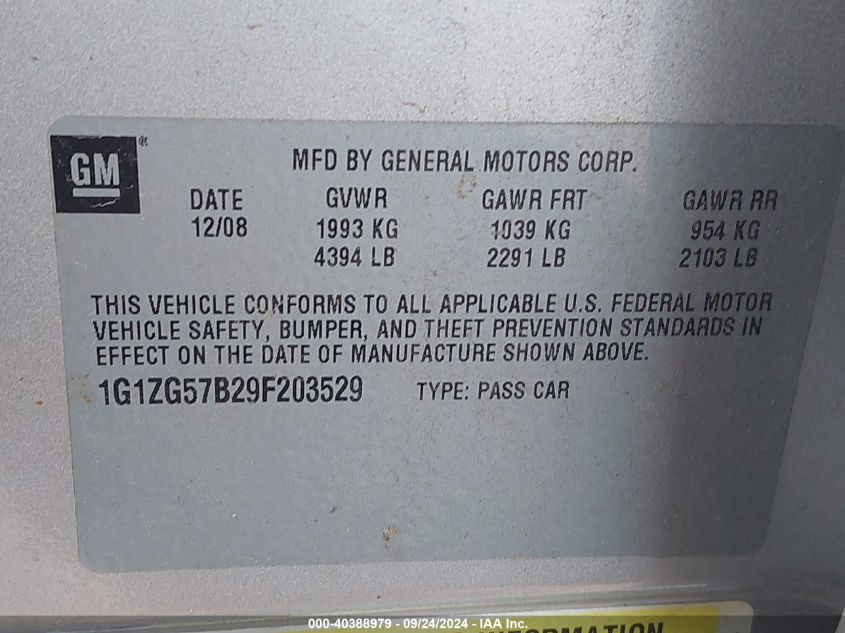 1G1ZG57B29F203529 2009 Chevrolet Malibu Ls