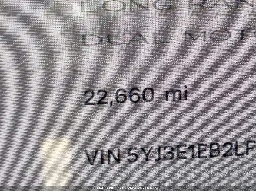 2020 Tesla Model 3 Long Range Dual Motor All-Wheel Drive VIN: 5YJ3E1EB2LF650369 Lot: 40389033