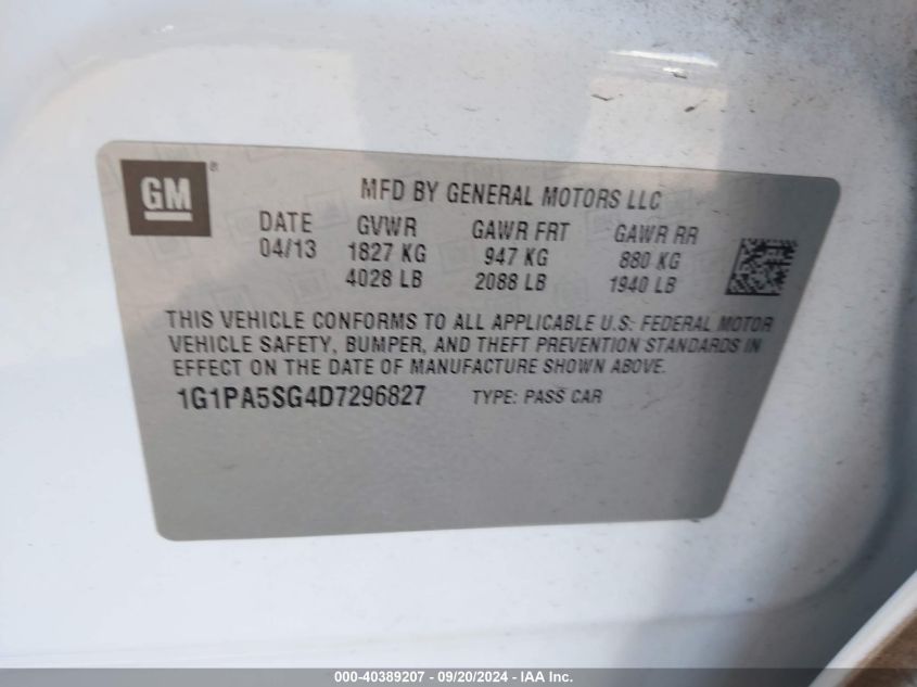 1G1PA5SG4D7296827 2013 Chevrolet Cruze Ls Auto