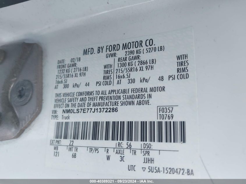 NM0LS7E77J1372286 2018 Ford Transit Connect Xl