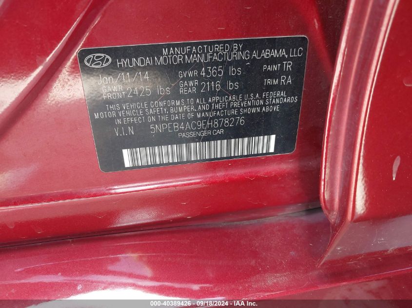 5NPEB4AC9EH878276 2014 Hyundai Sonata Gls