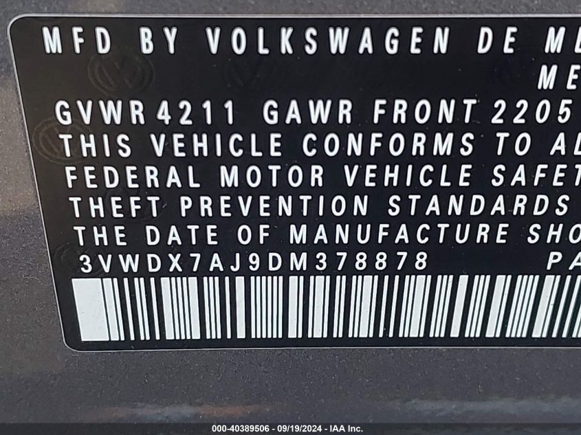 3VWDX7AJ9DM378878 2013 Volkswagen Jetta 2.5L Se