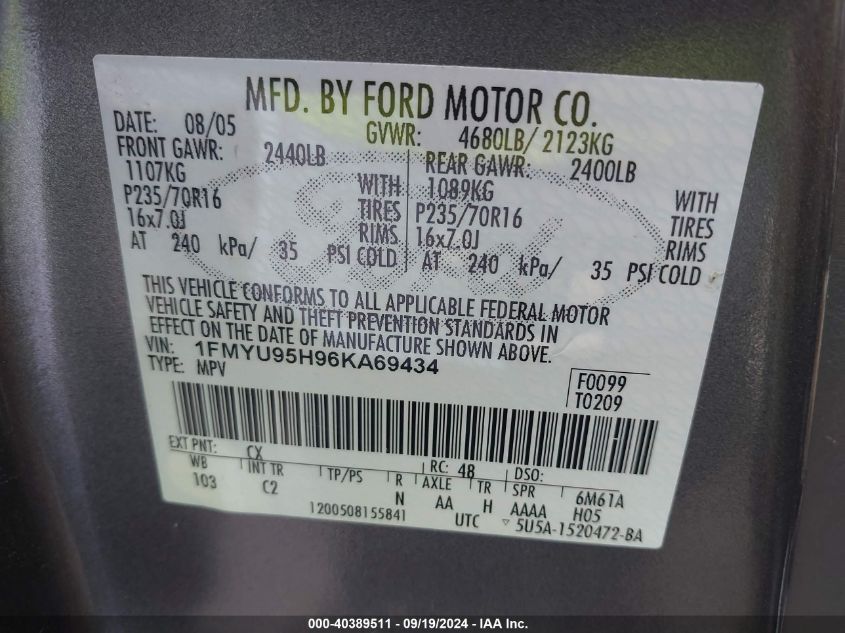 1FMYU95H96KA69434 2006 Ford Escape Hybrid