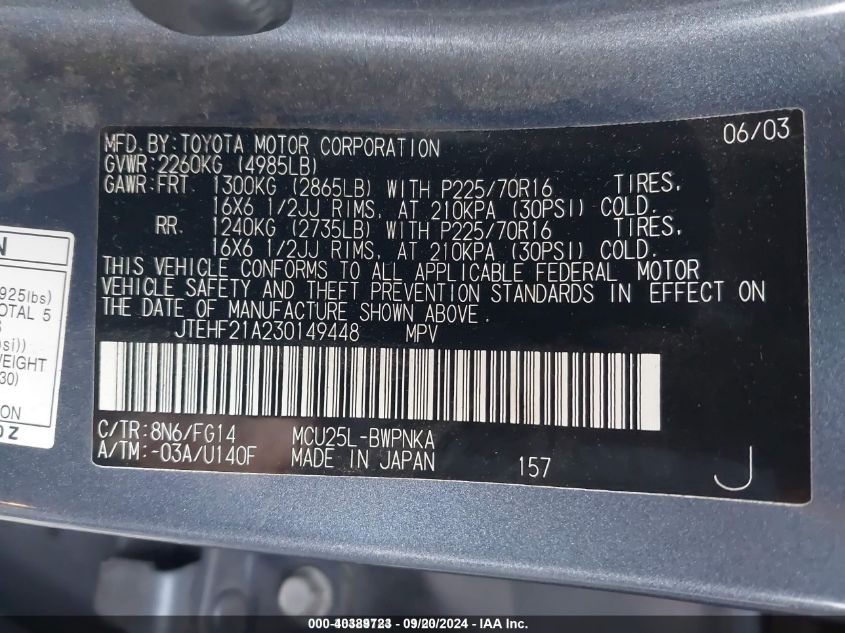 JTEHF21A230149448 2003 Toyota Highlander V6