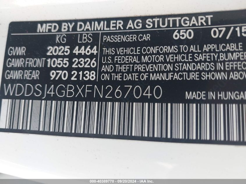 WDDSJ4GBXFN267040 2015 Mercedes-Benz Cla 250 4Matic