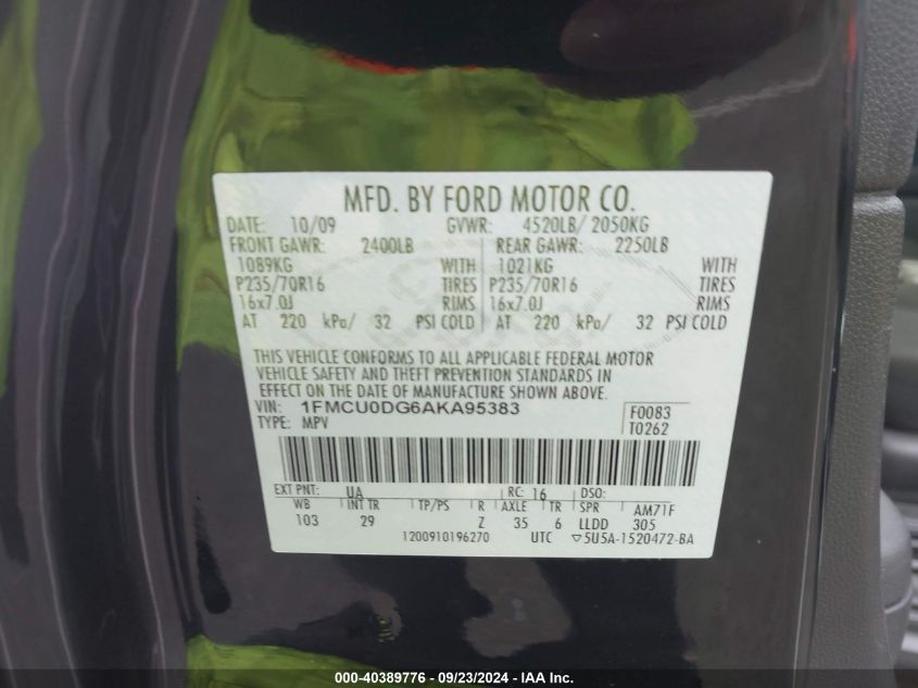 1FMCU0DG6AKA95383 2010 Ford Escape Xlt