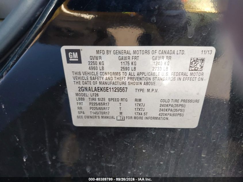 2GNALAEK6E1129567 2014 Chevrolet Equinox Ls