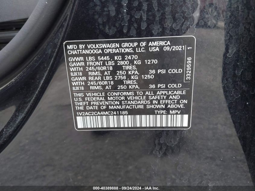 1V2AC2CA4MC241185 2021 Volkswagen Atlas Cross Sport 2.0T S