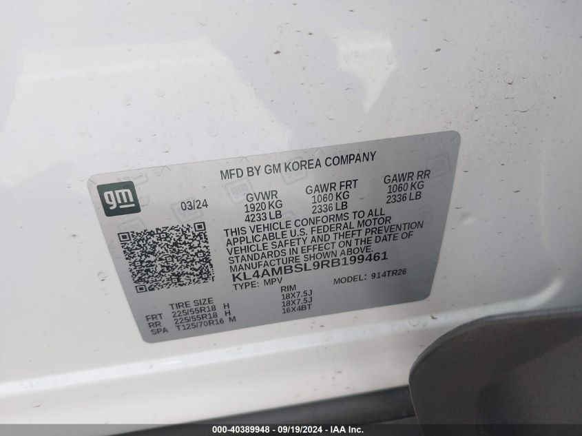 2024 Buick Encore Gx Preferred Fwd VIN: KL4AMBSL9RB199461 Lot: 40389948