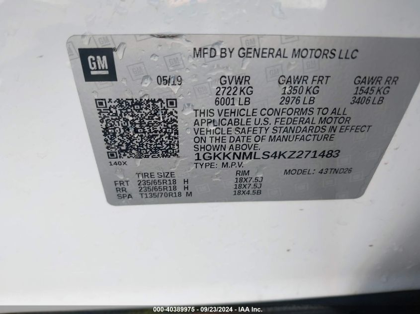 1GKKNMLS4KZ271483 2019 GMC Acadia Slt-1