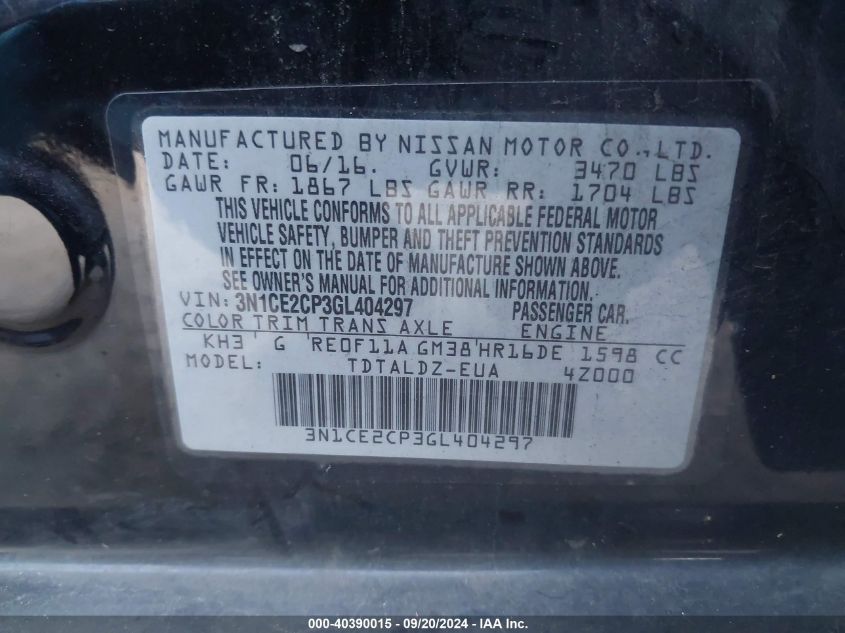 3N1CE2CP3GL404297 2016 Nissan Versa Note Sv