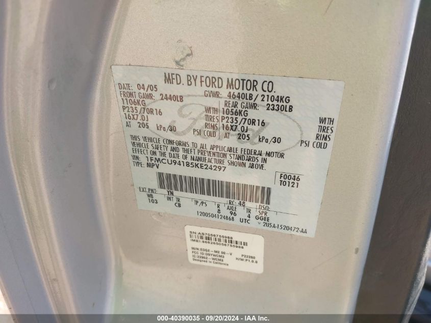 1FMCU94185KE24297 2005 Ford Escape Limited