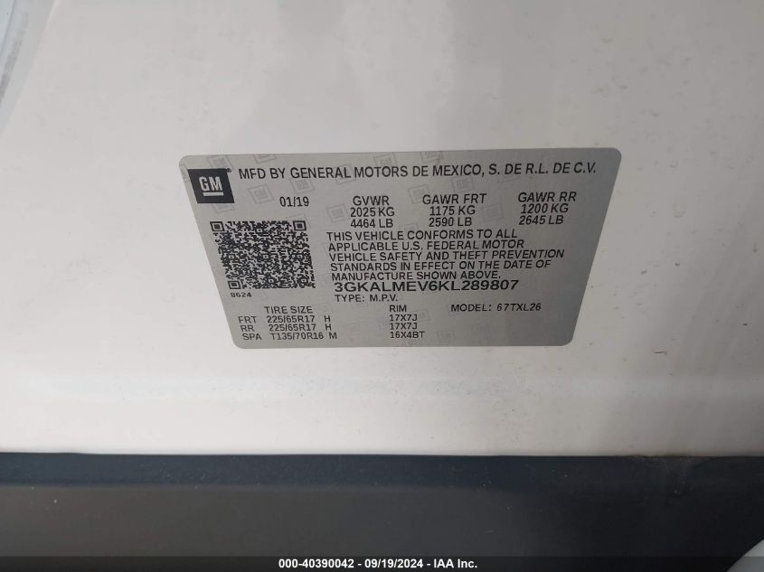 3GKALMEV6KL289807 2019 GMC Terrain Sle