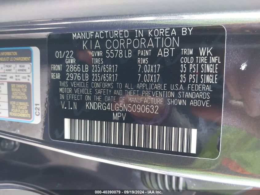 2022 Kia Sorento Hybrid S VIN: KNDRG4LG5N5090632 Lot: 40390079