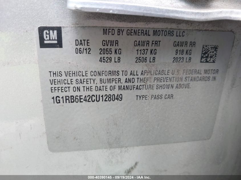 1G1RB6E42CU128049 2012 Chevrolet Volt