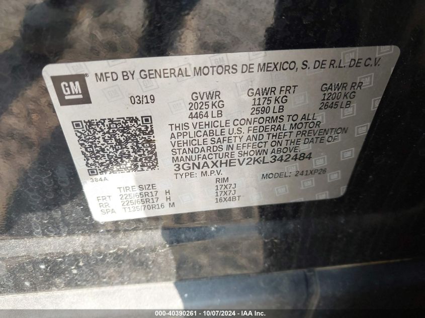 3GNAXHEV2KL342484 2019 Chevrolet Equinox Ls