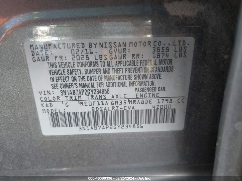 2016 NISSAN SENTRA SR - 3N1AB7AP2GY234856