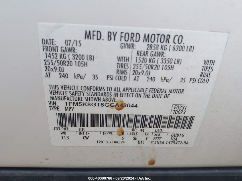 2016 FORD EXPLORER SPORT - 1FM5K8GT8GGA43044