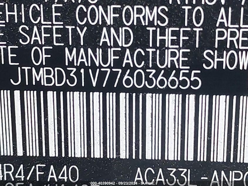 2007 Toyota Rav4 Limited VIN: JTMBD31V776036655 Lot: 40390942