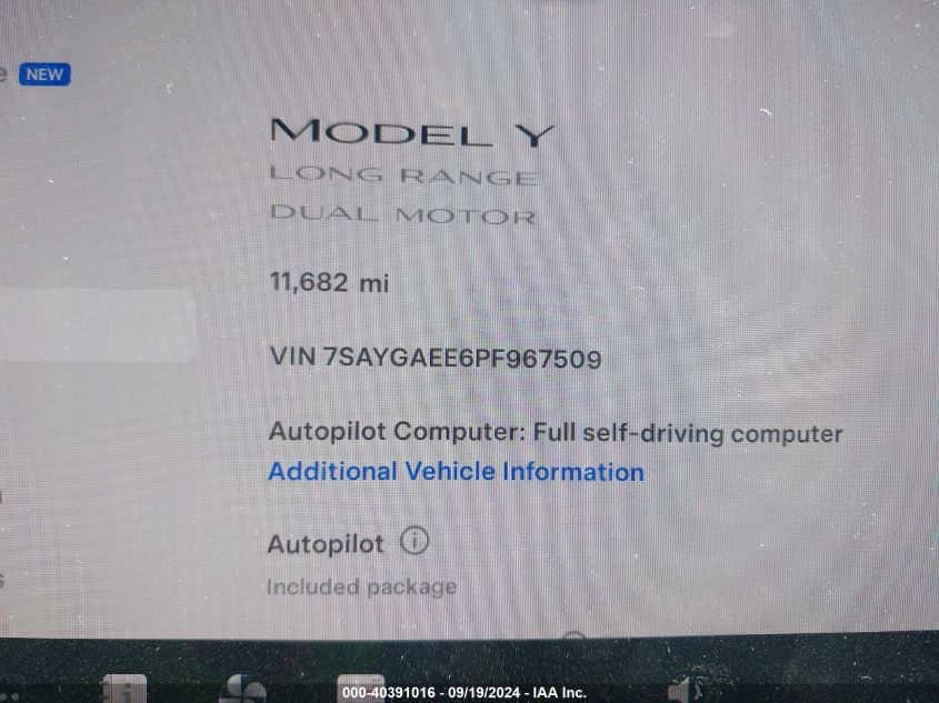 2023 Tesla Model Y Awd/Long Range Dual Motor All-Wheel Drive VIN: 7SAYGAEE6PF967509 Lot: 40391016