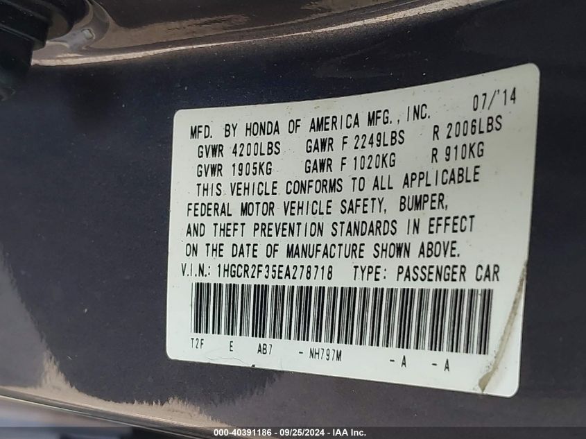 1HGCR2F35EA278718 2014 Honda Accord Lx