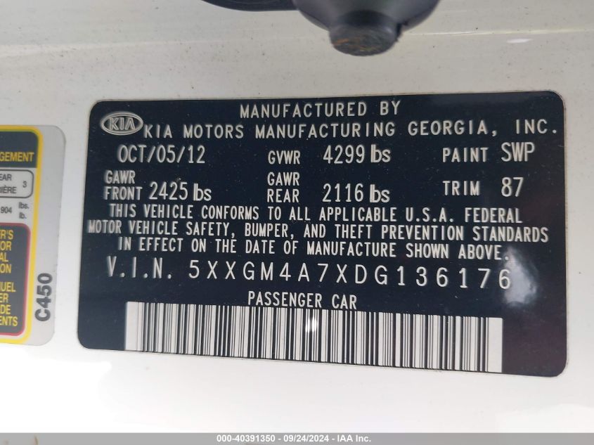 2013 KIA OPTIMA LX - 5XXGM4A7XDG136176