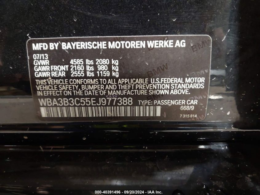 2014 BMW 328 Xi VIN: WBA3B3C55EJ977388 Lot: 40391496