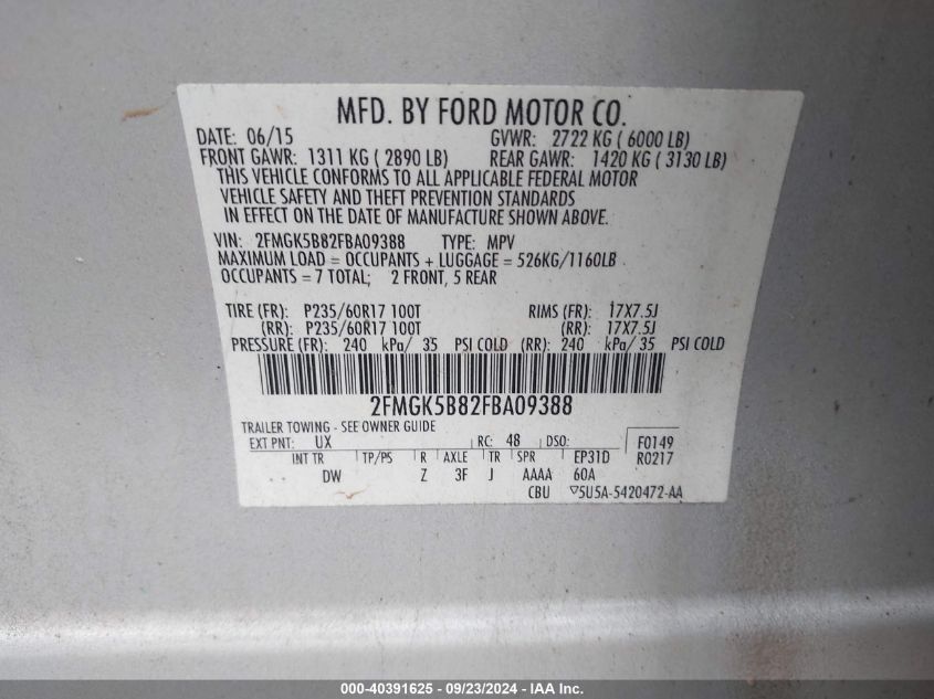 2FMGK5B82FBA09388 2015 Ford Flex Se