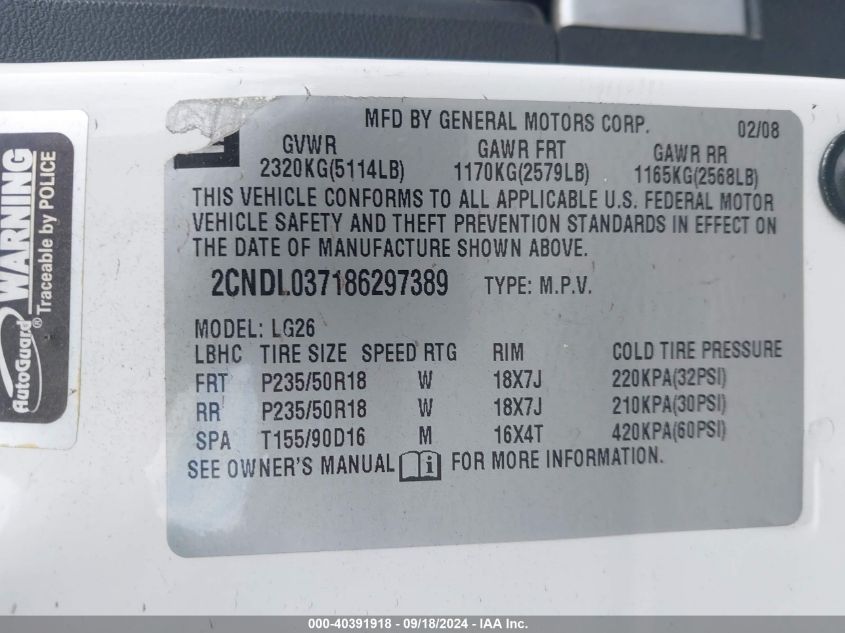 2CNDL037186297389 2008 Chevrolet Equinox Sport