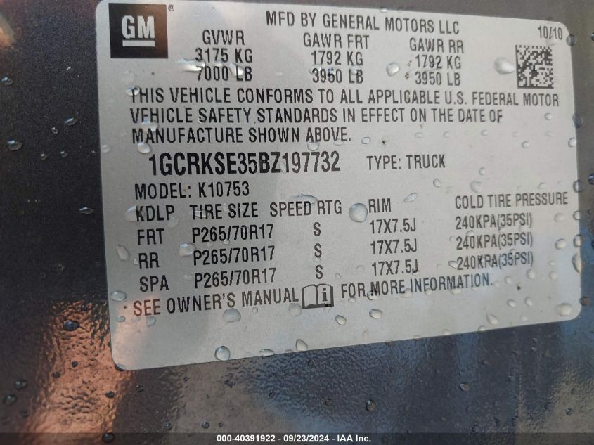 1GCRKSE35BZ197732 2011 Chevrolet Silverado 1500 Lt