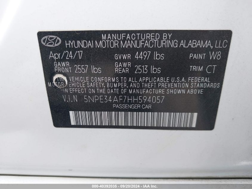 5NPE34AF7HH594057 2017 Hyundai Sonata Sport