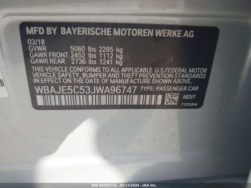 WBAJE5C53JWA96747 2018 BMW 540I I