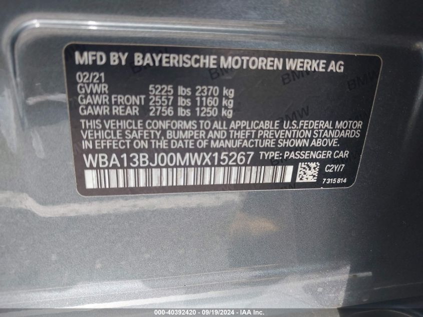 WBA13BJ00MWX15267 2021 BMW 530I xDrive