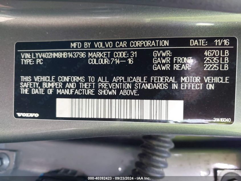 LYV402HM8HB143796 2017 Volvo S60 Inscription Platinum