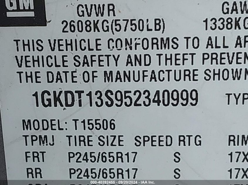 1GKDT13S952340999 2005 GMC Envoy Sle