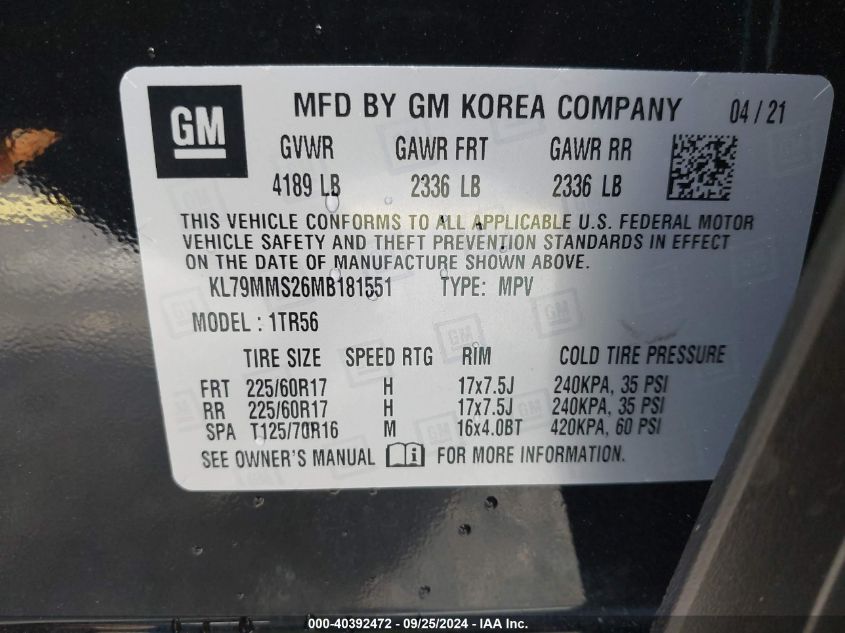 KL79MMS26MB181551 2021 Chevrolet Trailblazer Fwd Ls