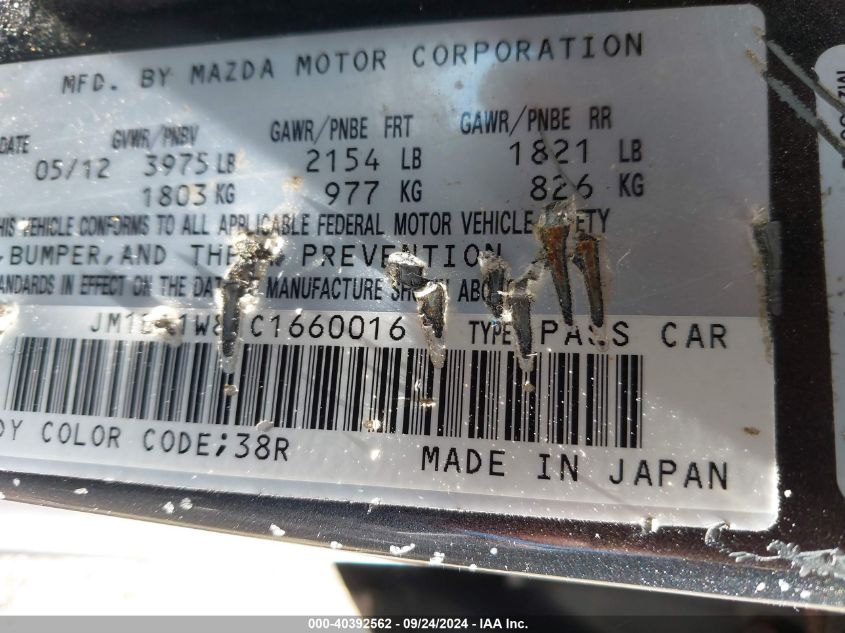 JM1BL1W81C1660016 2012 Mazda Mazda3 I Grand Touring