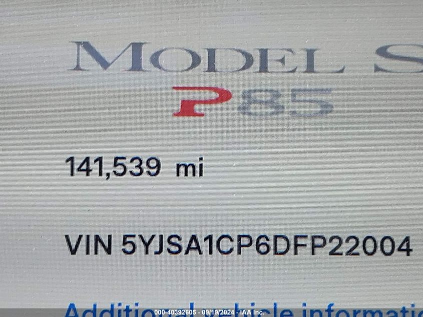 2013 Tesla Model S Performance VIN: 5YJSA1CP6DFP22004 Lot: 40392605