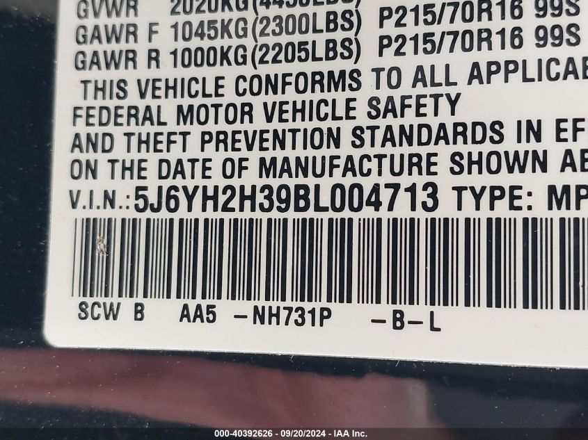 5J6YH2H39BL004713 2011 Honda Element Lx