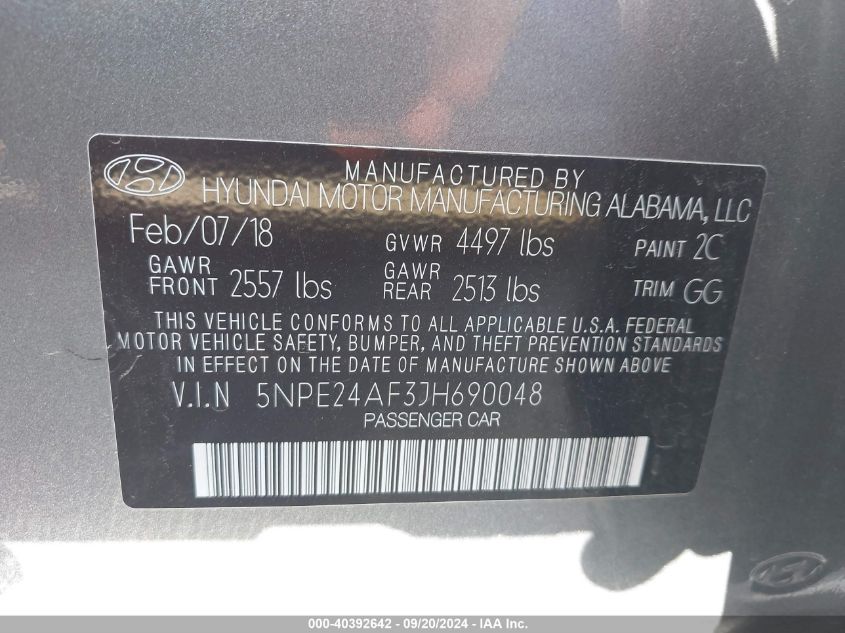 2018 HYUNDAI SONATA SE - 5NPE24AF3JH690048